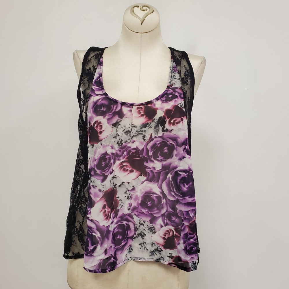 Vintage Ali & Kris‎ Womens Y2K Fairy Grunge Sheer Lace Rose Top Size M Purple